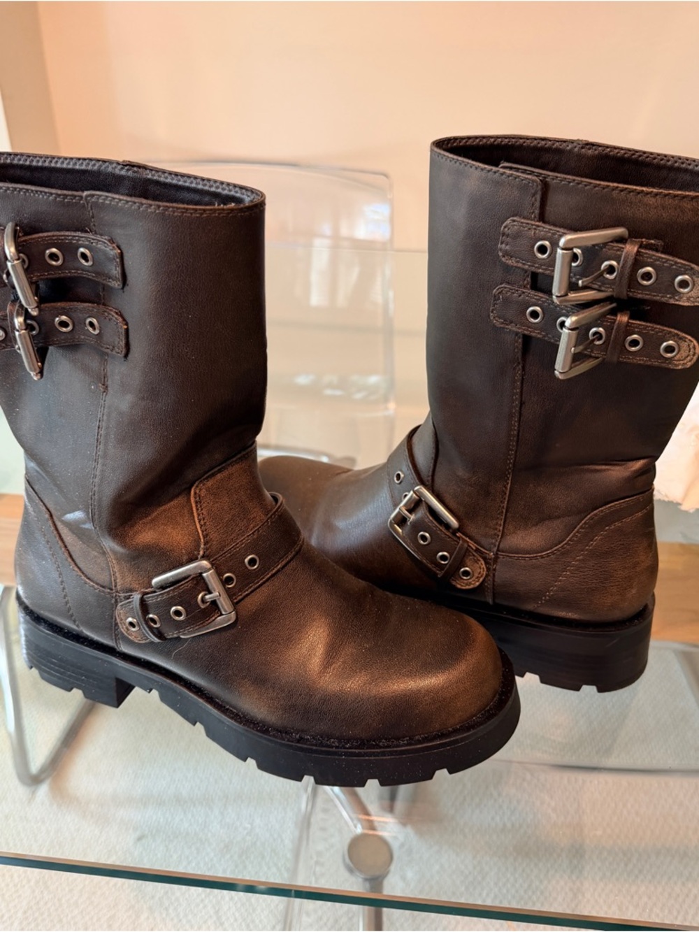Brown Buckle Moto Boots